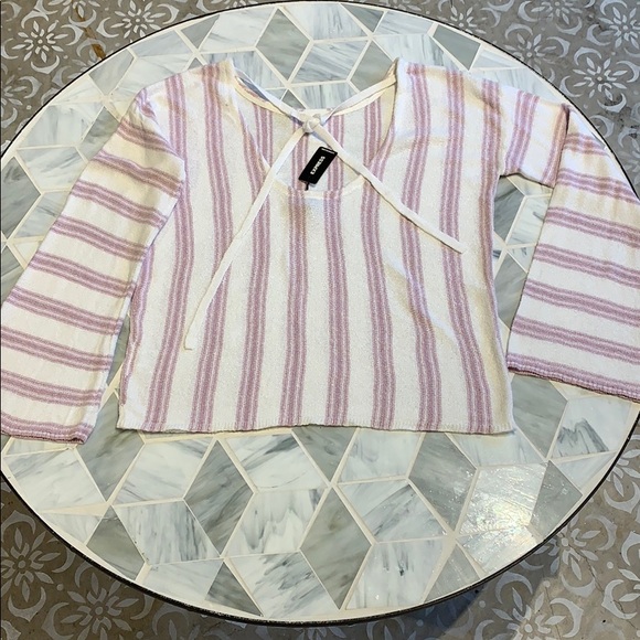 Express Super Soft Stripped Scoop Back Sweater - Picture 3 of 6